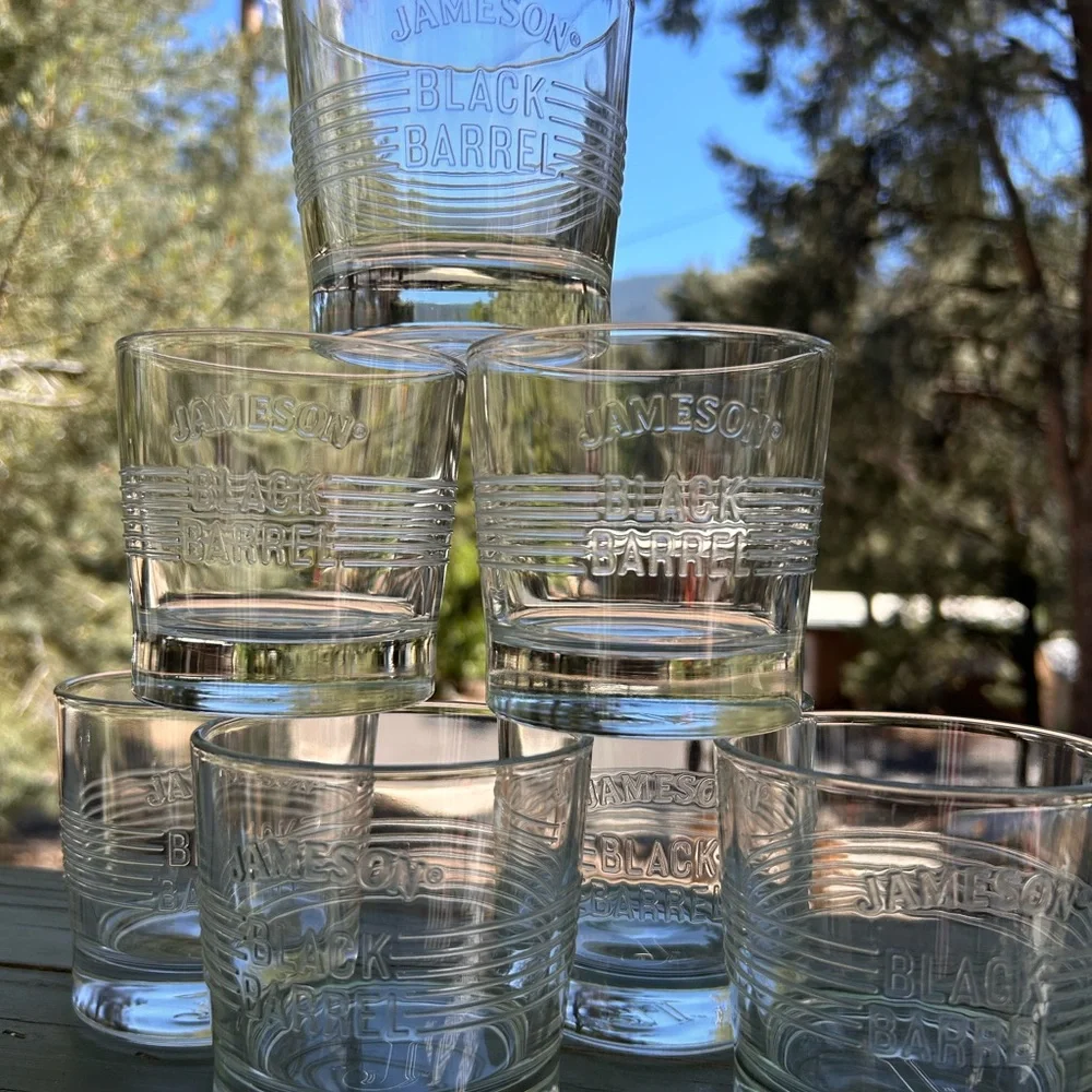 Jameson bourbon whiskey highball rock  glasses black barrel
